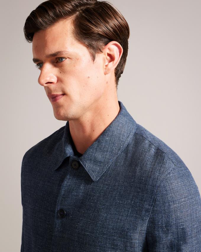 Veste Ted Baker Linen And Wool Bleu Marine Homme | ONF-62951922